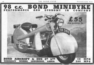 To εκκεντρικό Minibyke 98 της βρετανικής Bond, στις αρχές του '50