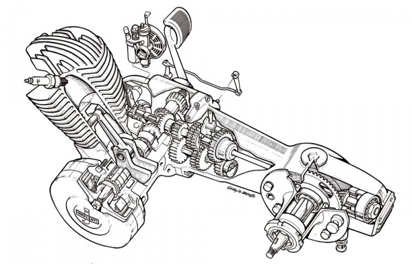 Τομή (εξαιρετικό σχέδιο) ενός κινητήρα Lambretta